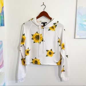 EUC Forever 21 Sunflower Cropped Hoodie - White, S